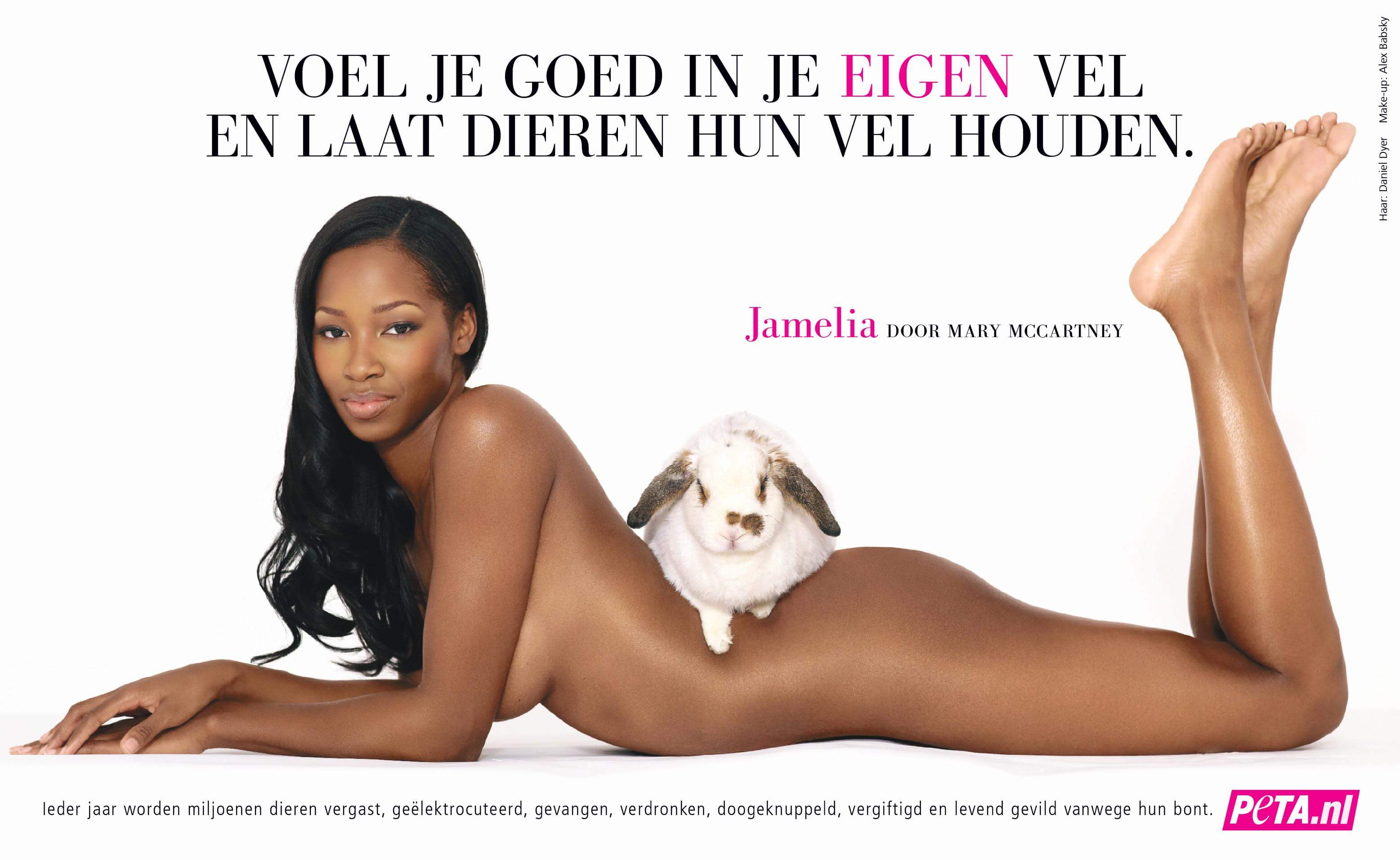 Jamelia bloot in anti-bont reclame van PETA