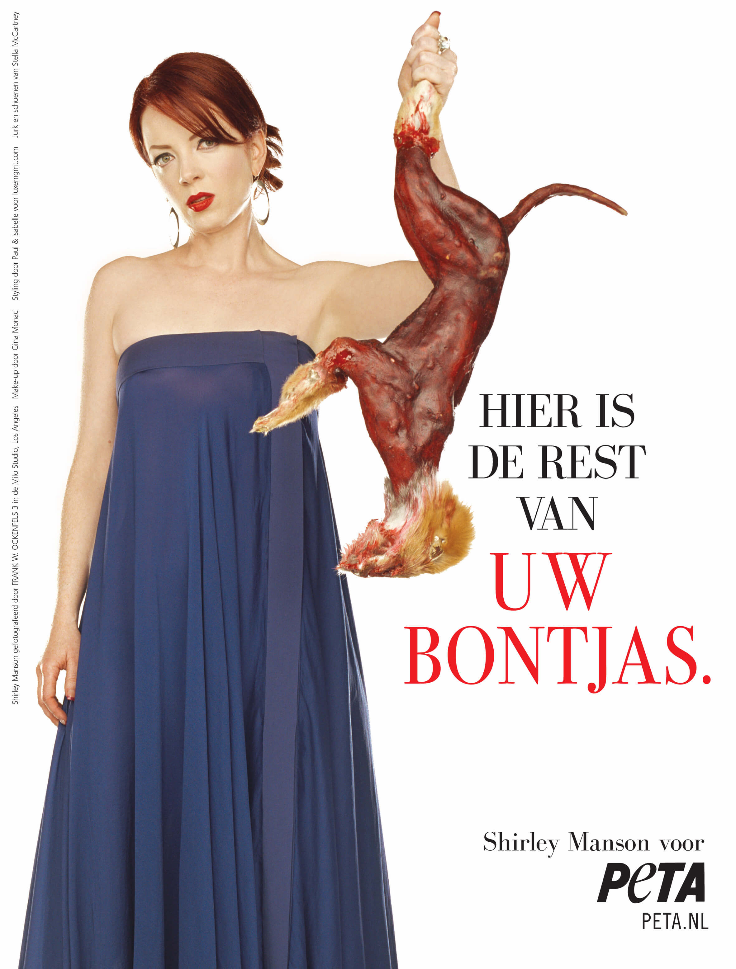 Zangeres Shirley Manson pakt bonthandel aan in PETA-advertentie