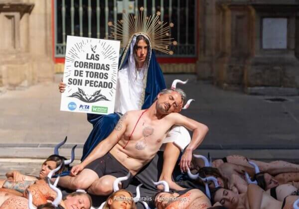 Stierenvechten is een zonde: ‘Maagd Maria’ en ‘Dode Stieren’ doen bloedige oproep in Pamplona